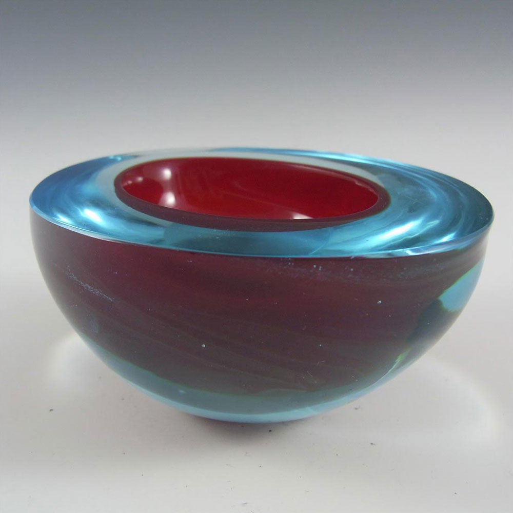 Murano Geode Red & Turquoise Sommerso Glass Oval Bowl - Click Image to Close