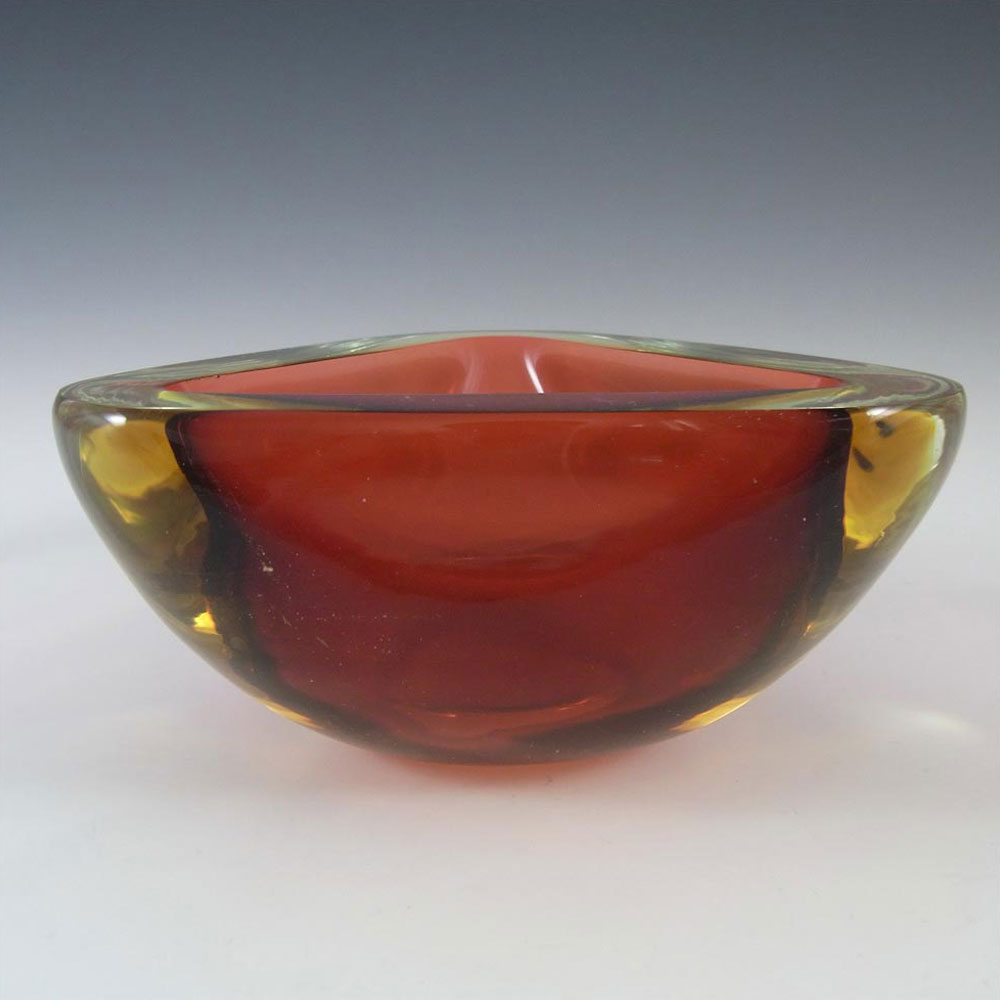 Murano Geode Brown & Amber Sommerso Glass Triangle Bowl - Click Image to Close
