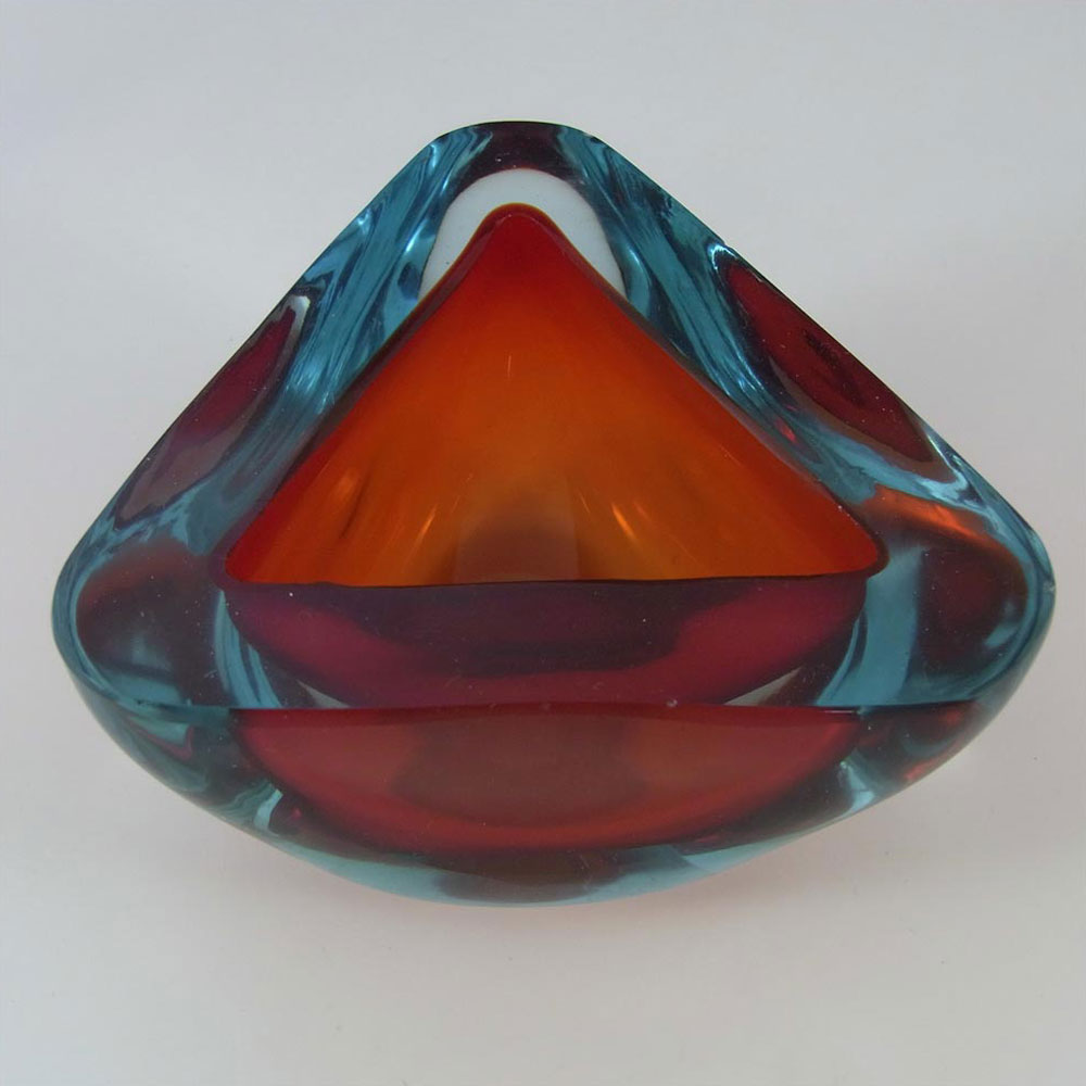(image for) Murano Geode Red & Turquoise Sommerso Glass Triangle Bowl - Click Image to Close