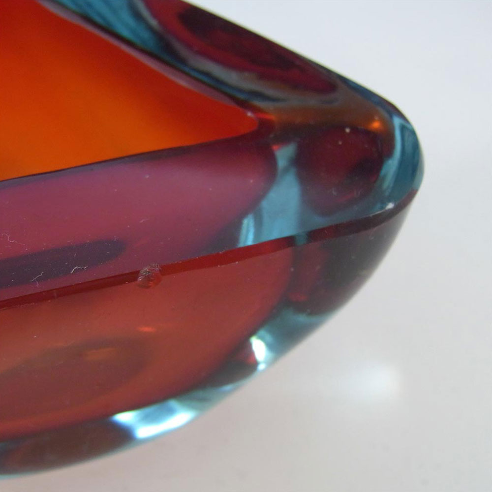 (image for) Murano Geode Red & Turquoise Sommerso Glass Triangle Bowl - Click Image to Close