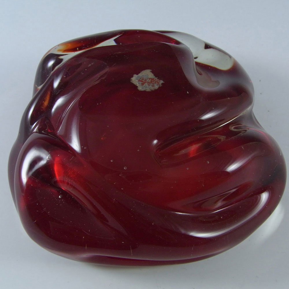 (image for) Murano Red & Gold Leaf Glass Sculpture Bowl - Labelled - Click Image to Close