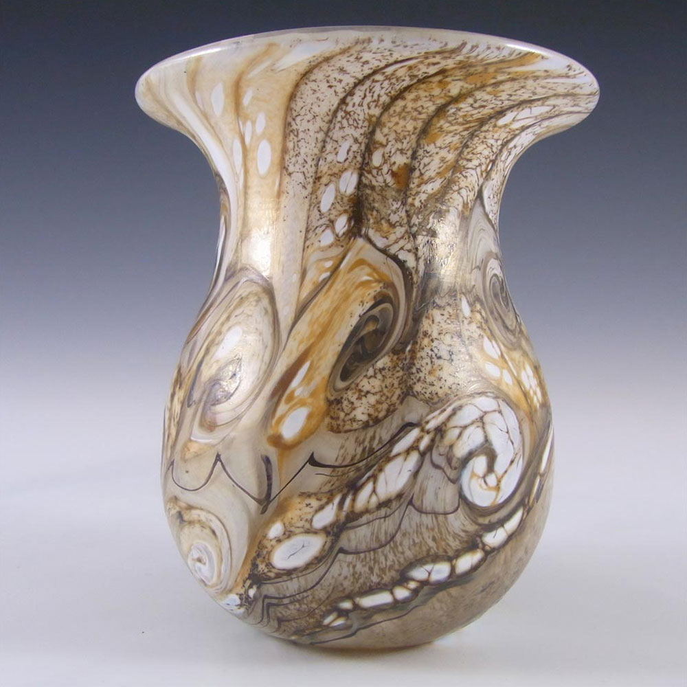 Gozo Maltese Marbled Brown Glass 'Stone' Vase - Signed - Click Image to Close