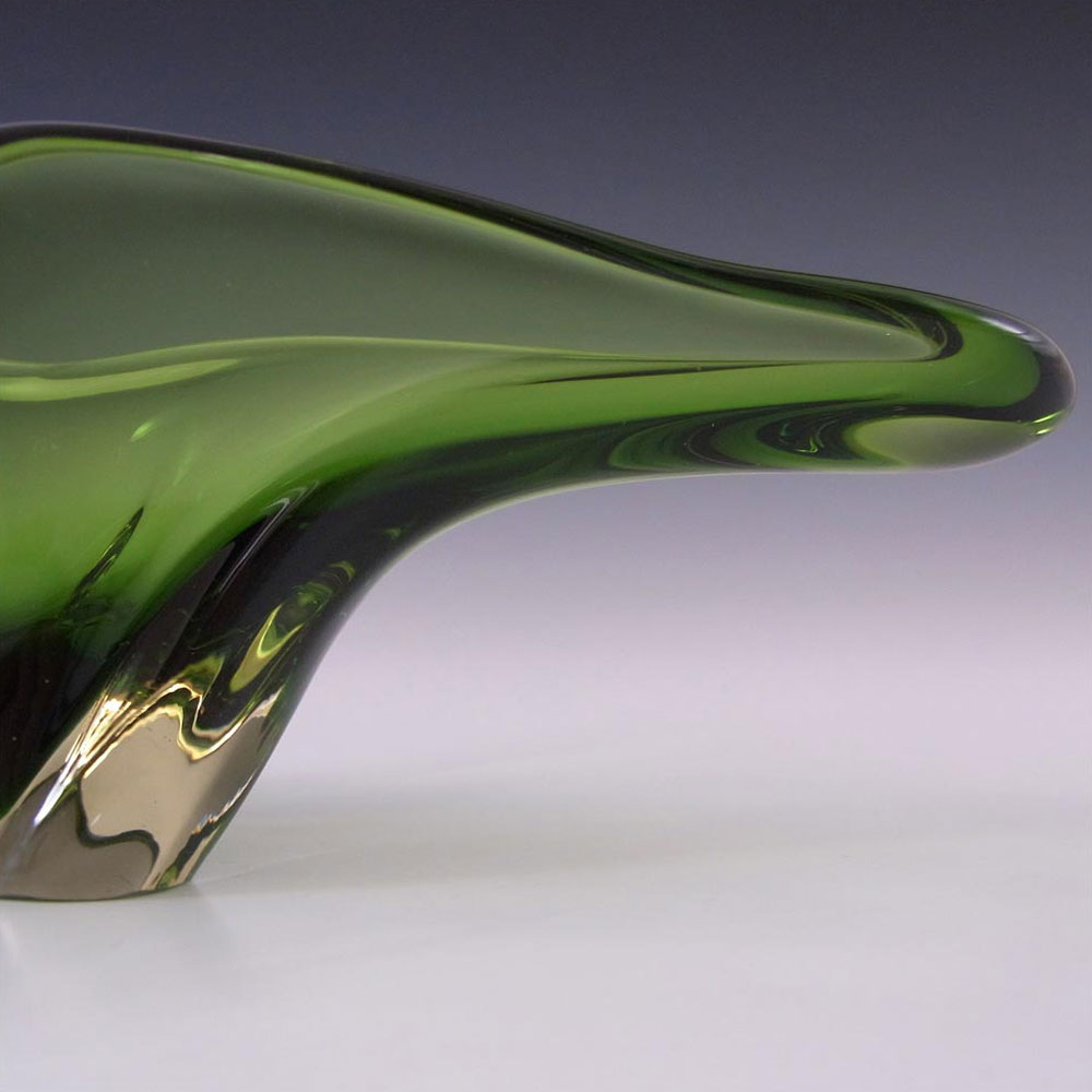 Harrachov Czech 1950s Green Glass Sculpture Bowl #5/3576 - Click Image to Close