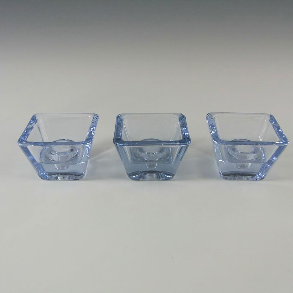 Holmegaard Set of 3 Boxed 'Akva' Blue Glass Candlesticks - Click Image to Close