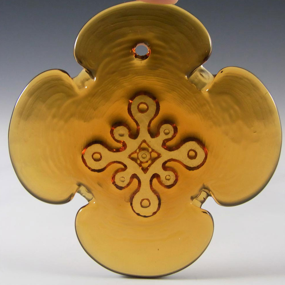 (image for) Holmegaard Michael Bang Amber Glass 'Cross' Suncatcher - Click Image to Close