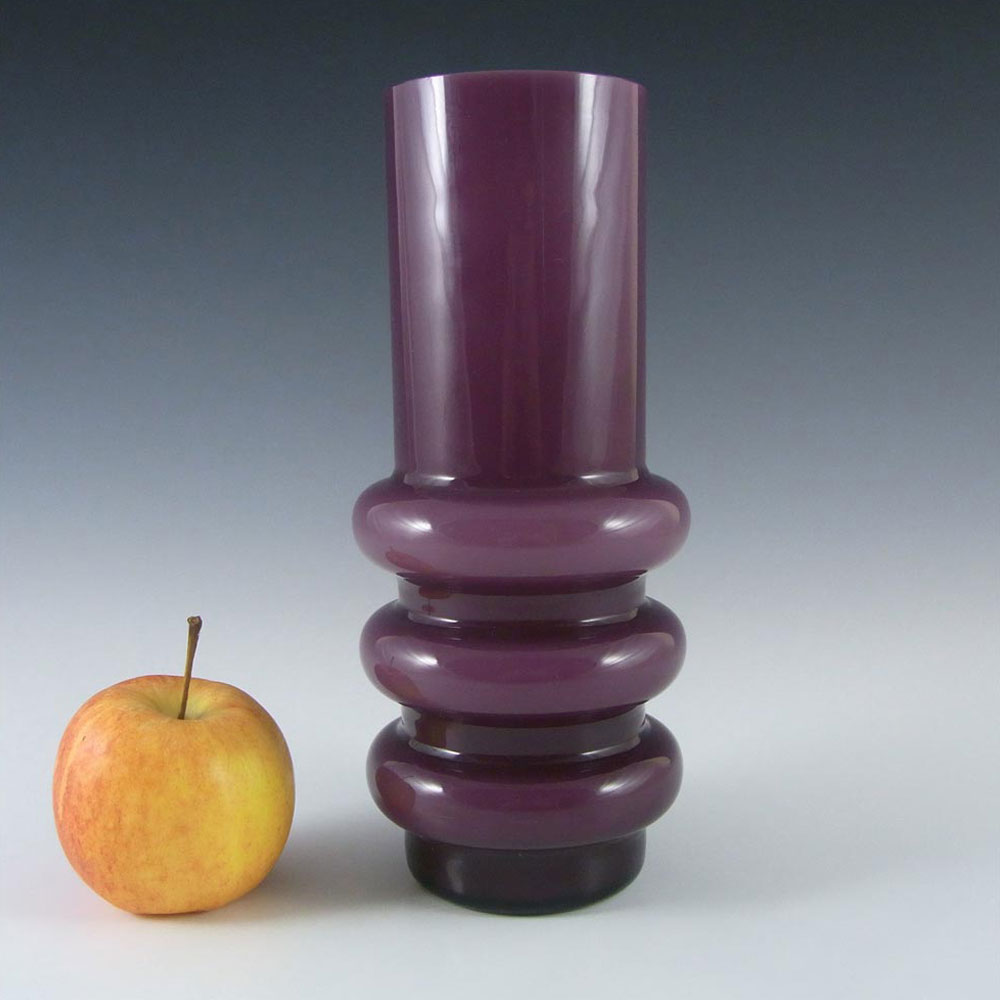 (image for) Scandinavian Vintage Purple Cased Glass Hooped 8" Vase - Click Image to Close