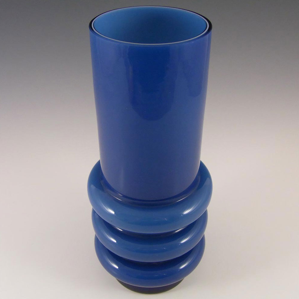 (image for) Scandinavian Vintage Blue Cased Glass Hooped 9.25" Vase - Click Image to Close