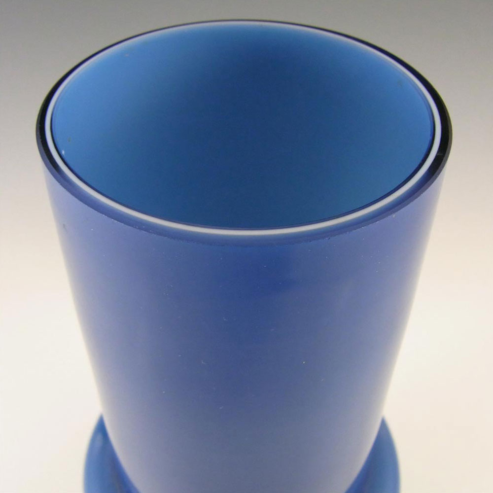 Scandinavian Vintage Blue Cased Glass Hooped 9.25" Vase - Click Image to Close