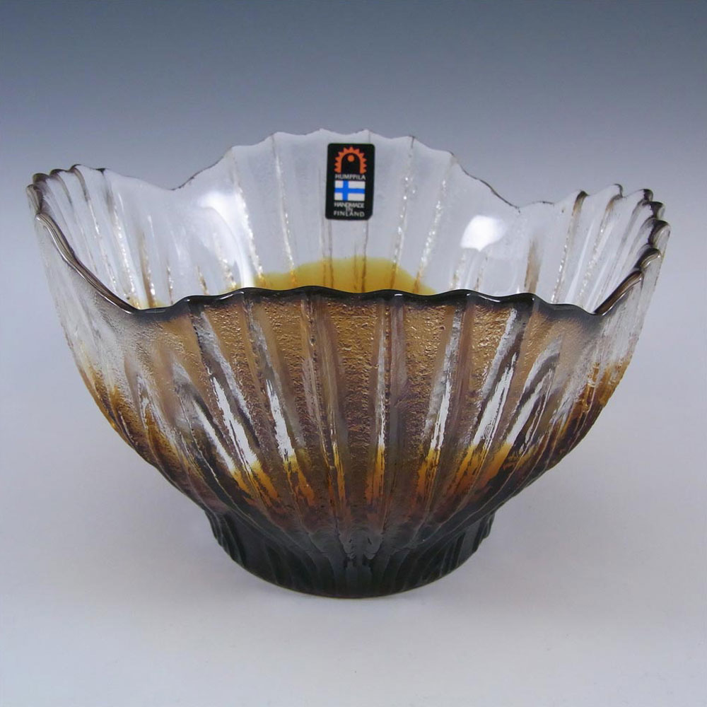 Humppila Amber Glass Bowl by Pertti Santalahti - Labelled - Click Image to Close