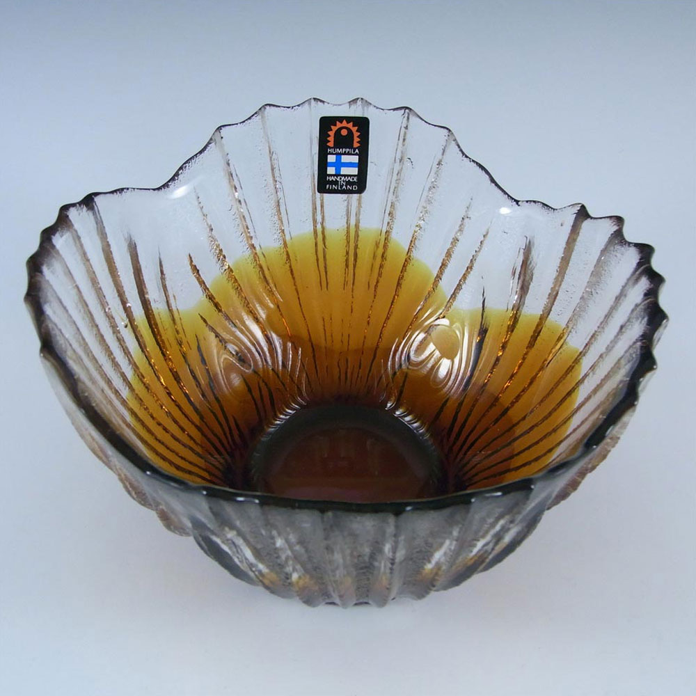 Humppila Amber Glass Bowl by Pertti Santalahti - Labelled - Click Image to Close