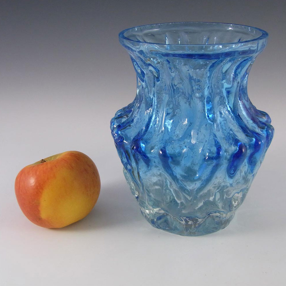 Ingrid/Ingridglas 1970's Blue Glass Bark Textured Vase - Click Image to Close