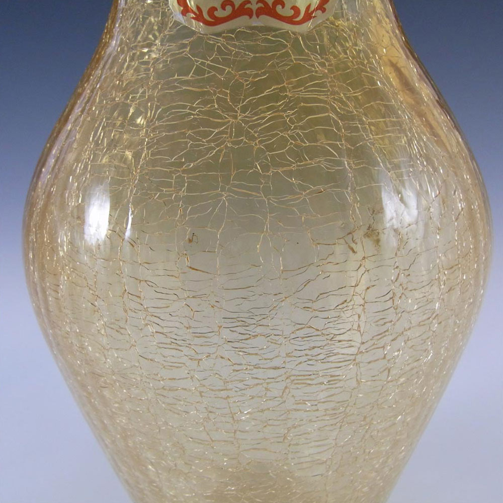Ingrid/Ingridglas Amber 'Crackle' Glass Vase - Labelled - Click Image to Close