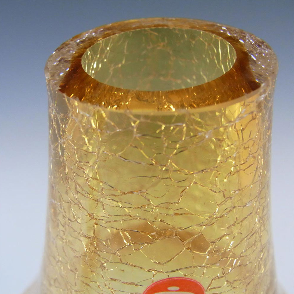 (image for) Ingrid/Ingridglas Amber 'Crackle' Glass Vase - Labelled - Click Image to Close