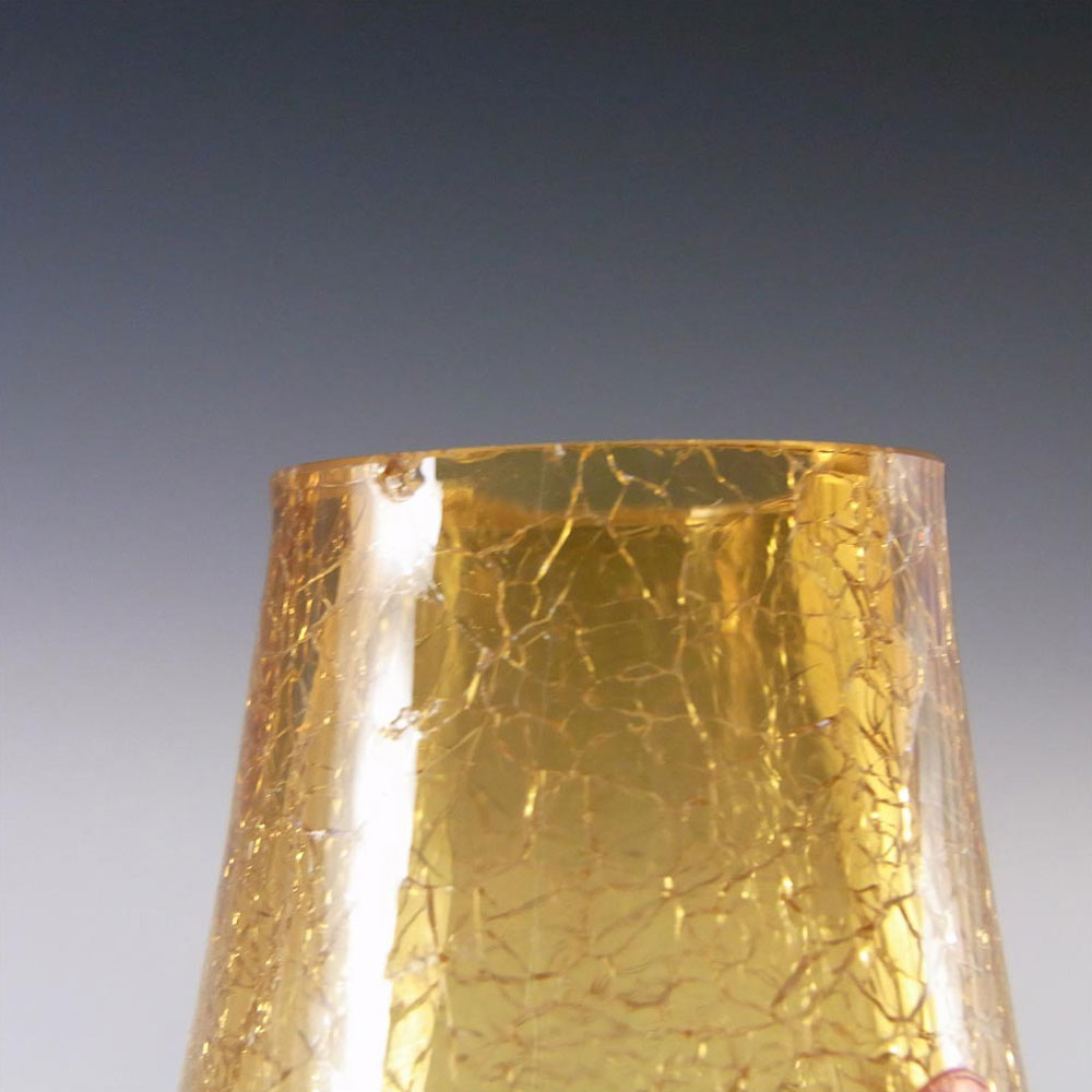 Ingrid/Ingridglas Amber 'Crackle' Glass Vase - Labelled - Click Image to Close