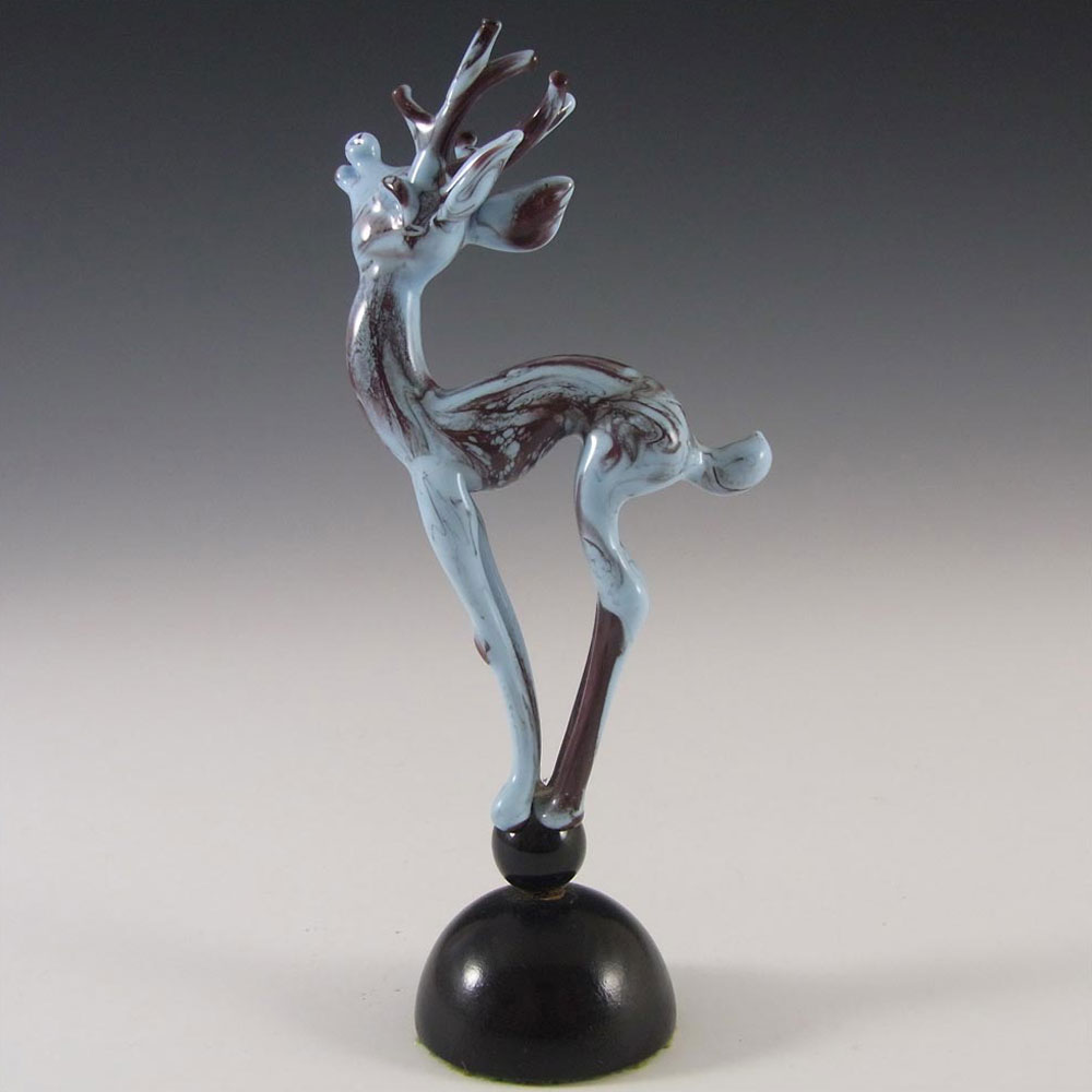 (image for) Istvan Komaromy 1950's Figural Blue Glass Stag Sculpture - Click Image to Close