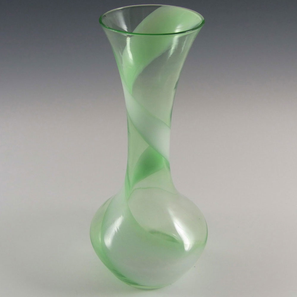 (image for) Japanese Enesco Green & White Glass Vintage Glass Bud Vase - Labelled - Click Image to Close