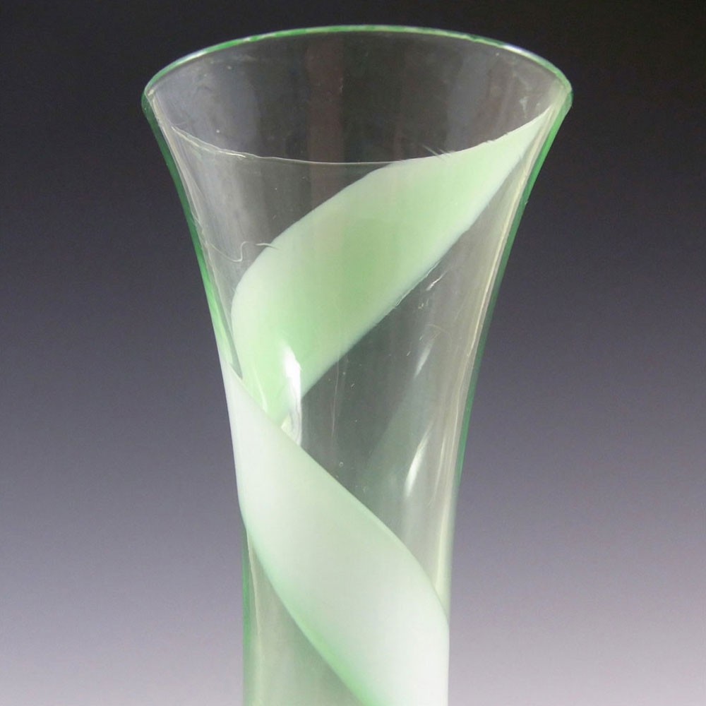 (image for) Japanese Enesco Green & White Glass Vintage Glass Bud Vase - Labelled - Click Image to Close