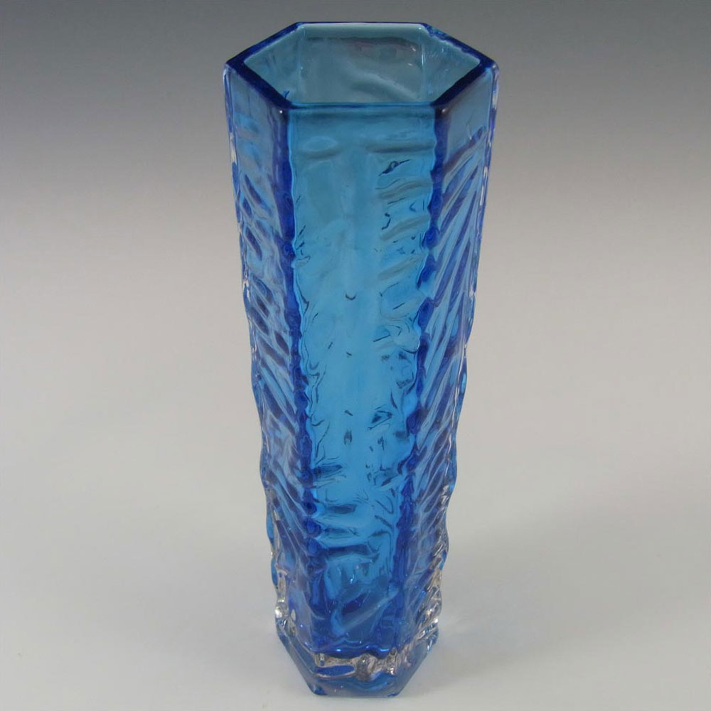 Tajima Japanese "Best Art Glass" Textured Blue Cased Glass Vase - Click Image to Close
