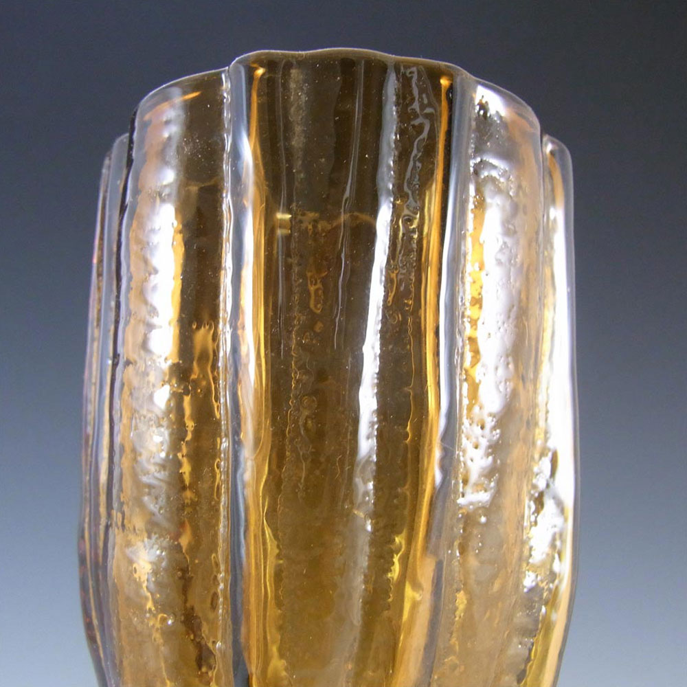 Lindshammar Swedish Amber Textured Glass Vase - Labelled - Click Image to Close