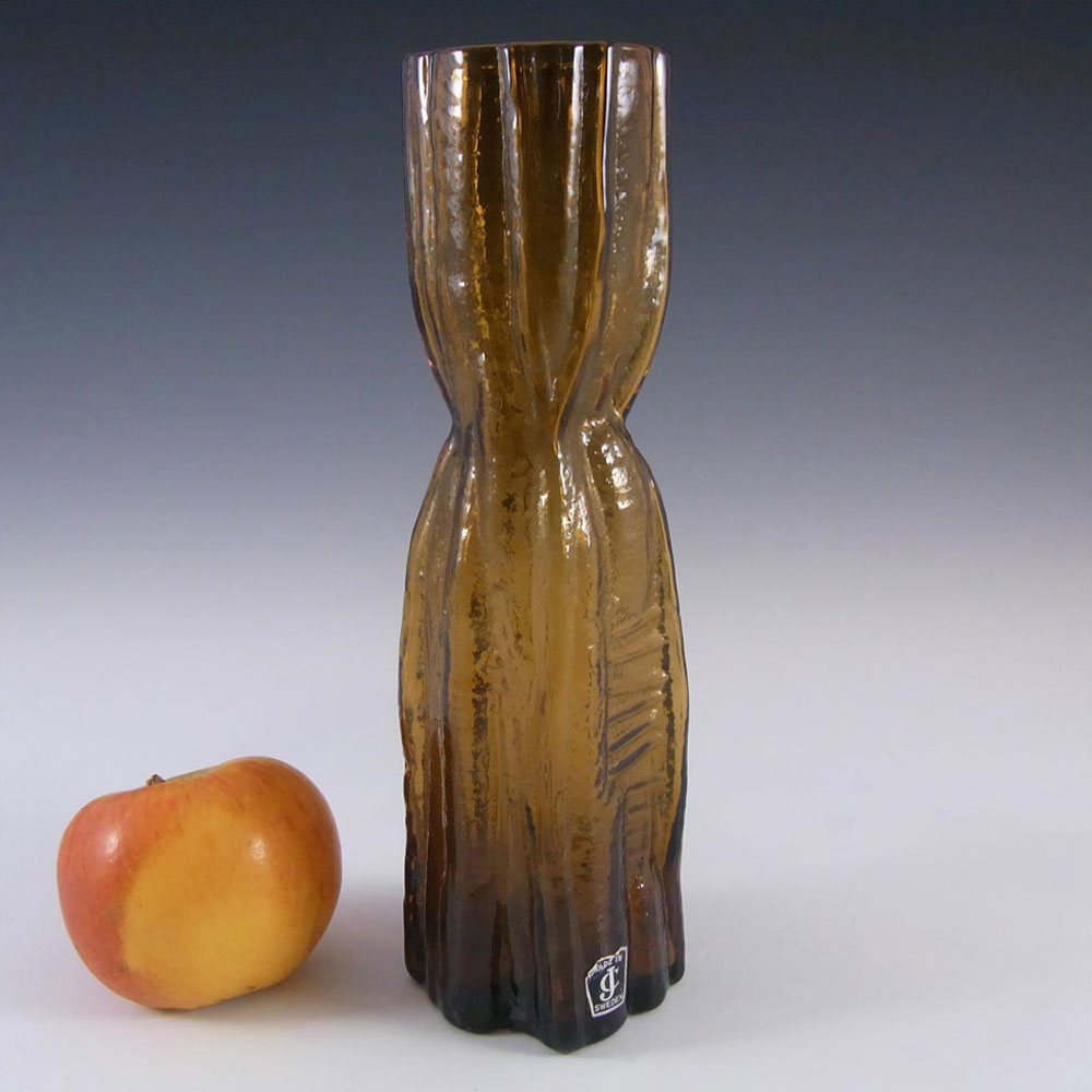 Lindshammar Swedish Amber Textured Glass Vase - Labelled - Click Image to Close