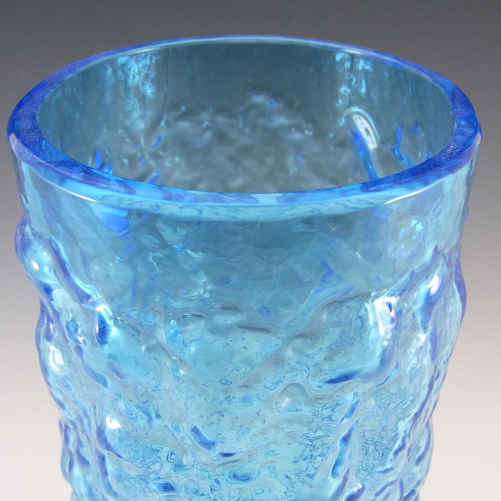 (image for) JC Swedish Blue Glass Bark Textured Vase - Labelled - Click Image to Close