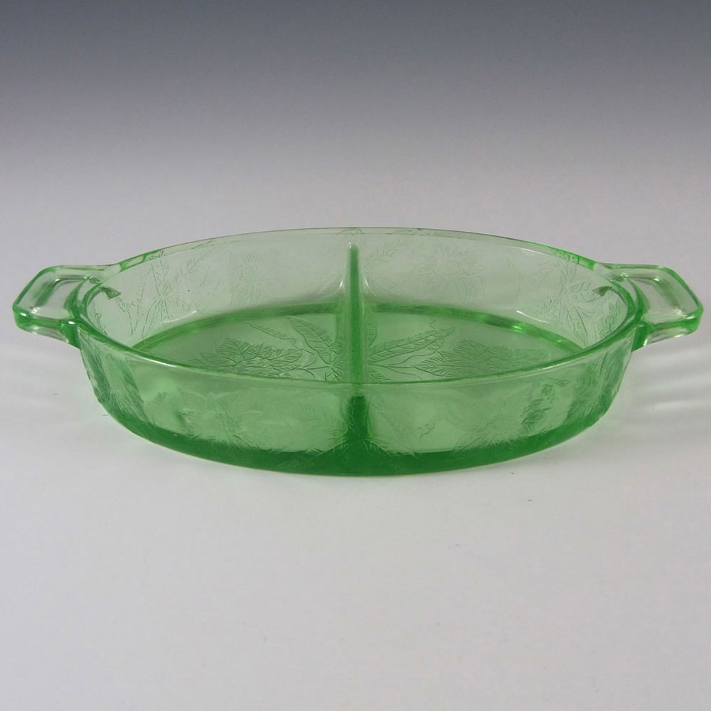 Jeannette Poinsettia Floral Green Depression Glass Dish - Click Image to Close