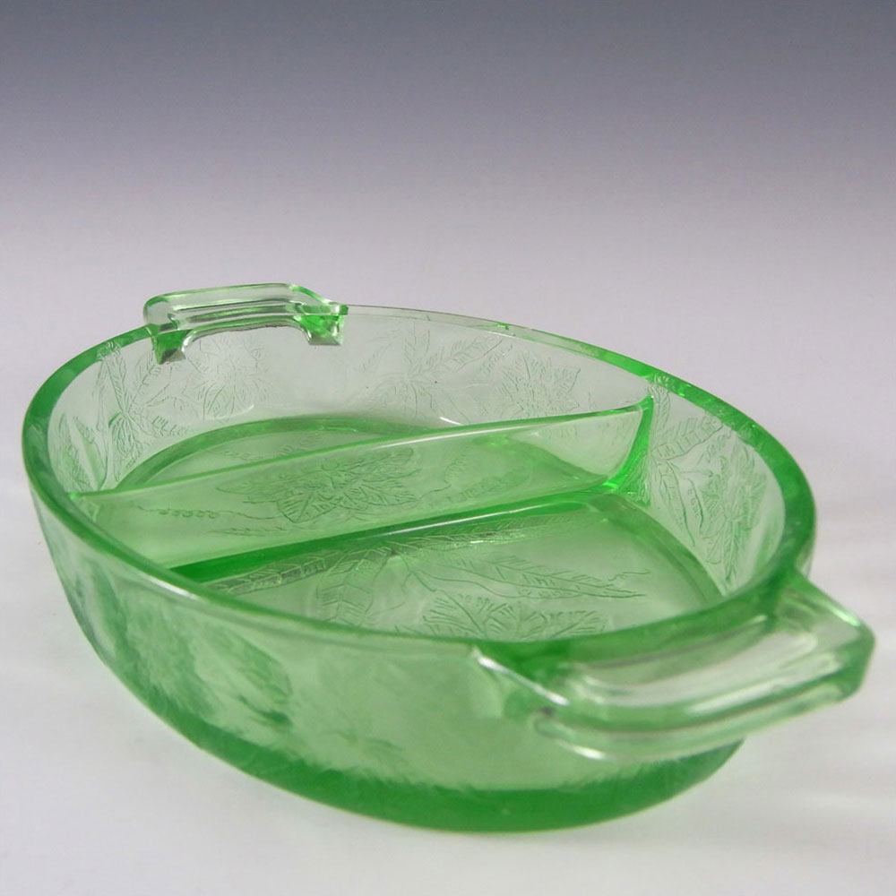 Jeannette Poinsettia Floral Green Depression Glass Dish - Click Image to Close