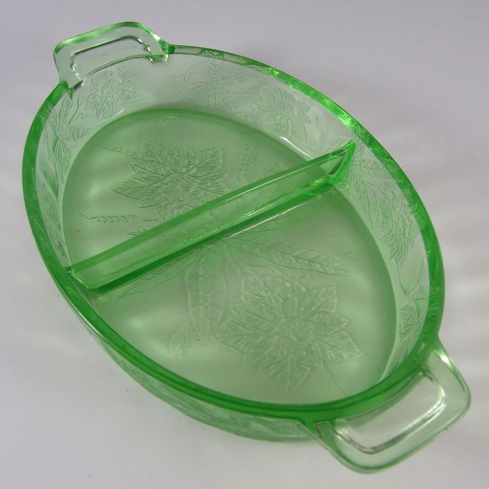 (image for) Jeannette Poinsettia Floral Green Depression Glass Dish - Click Image to Close
