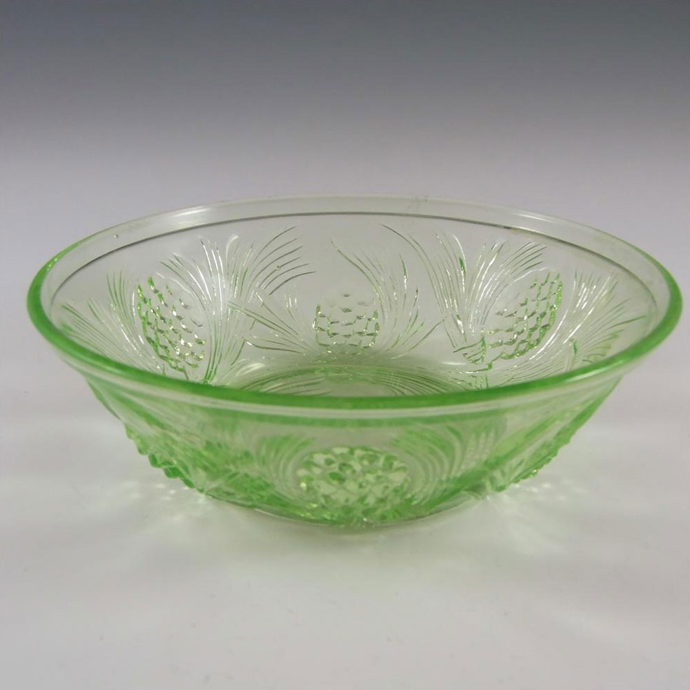 Jobling #5000 Art Deco Uranium Green Glass Fircone Bowl - Click Image to Close