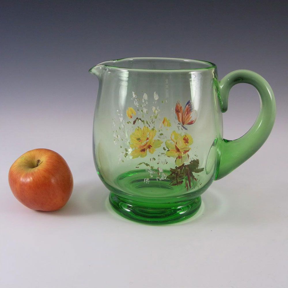 (image for) British? Green Glass Hand Painted / Enamelled Jug - Click Image to Close