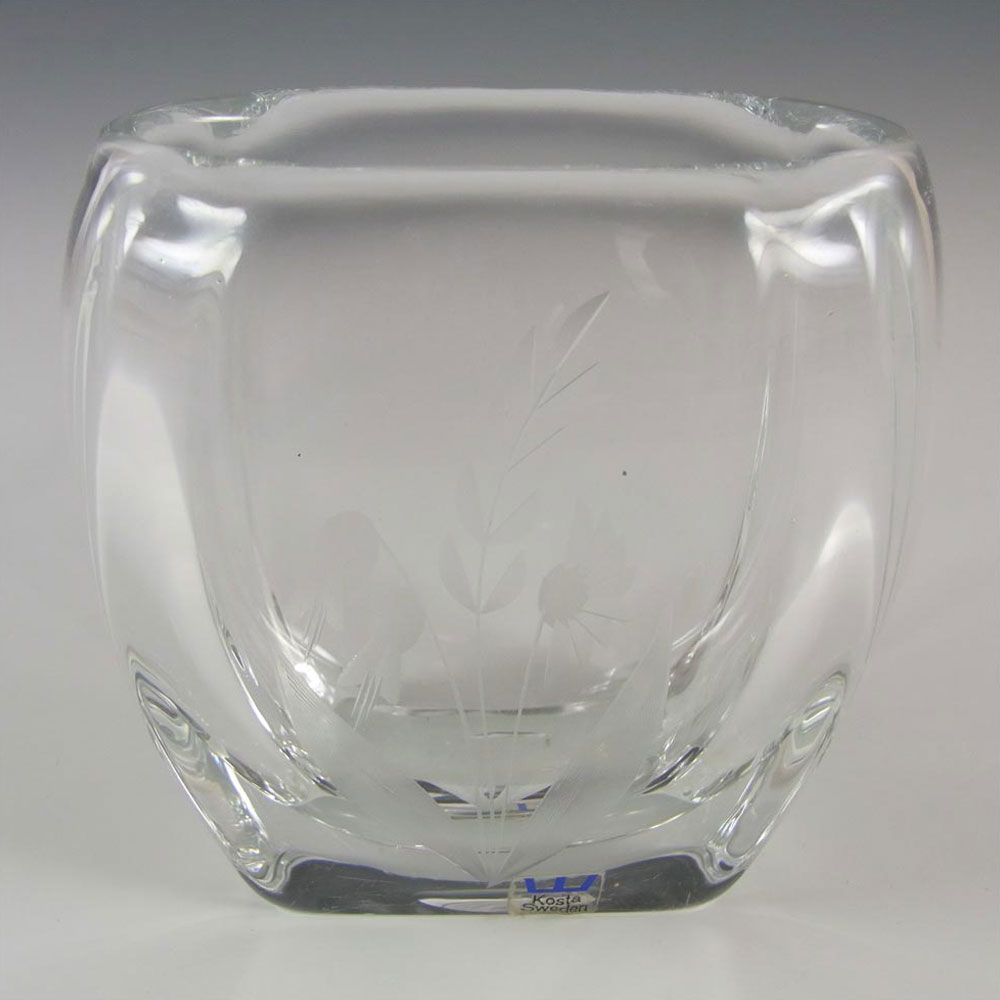 Kosta Boda Swedish Glass Engraved Vase - Labelled - Click Image to Close