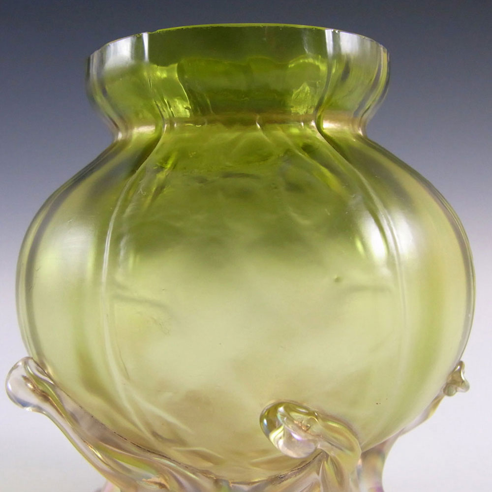 (image for) Kralik Art Nouveau 1900's Iridescent Green Glass Vase - Click Image to Close