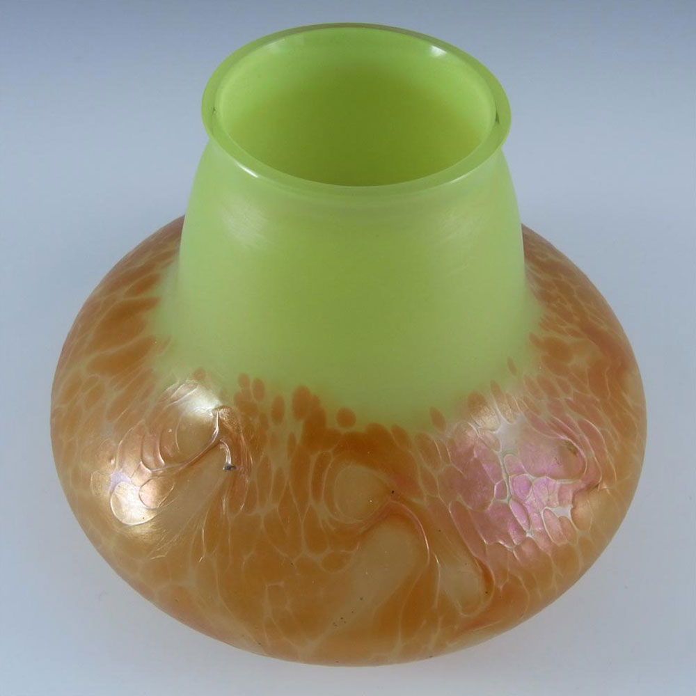 (image for) Kralik Art Nouveau Green + Orange Glass 'Helios' Vase - Click Image to Close