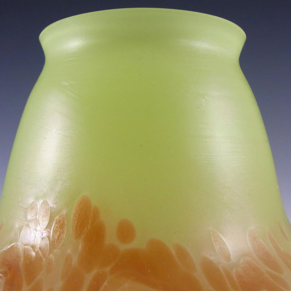 (image for) Kralik Art Nouveau Green + Orange Glass 'Helios' Vase - Click Image to Close