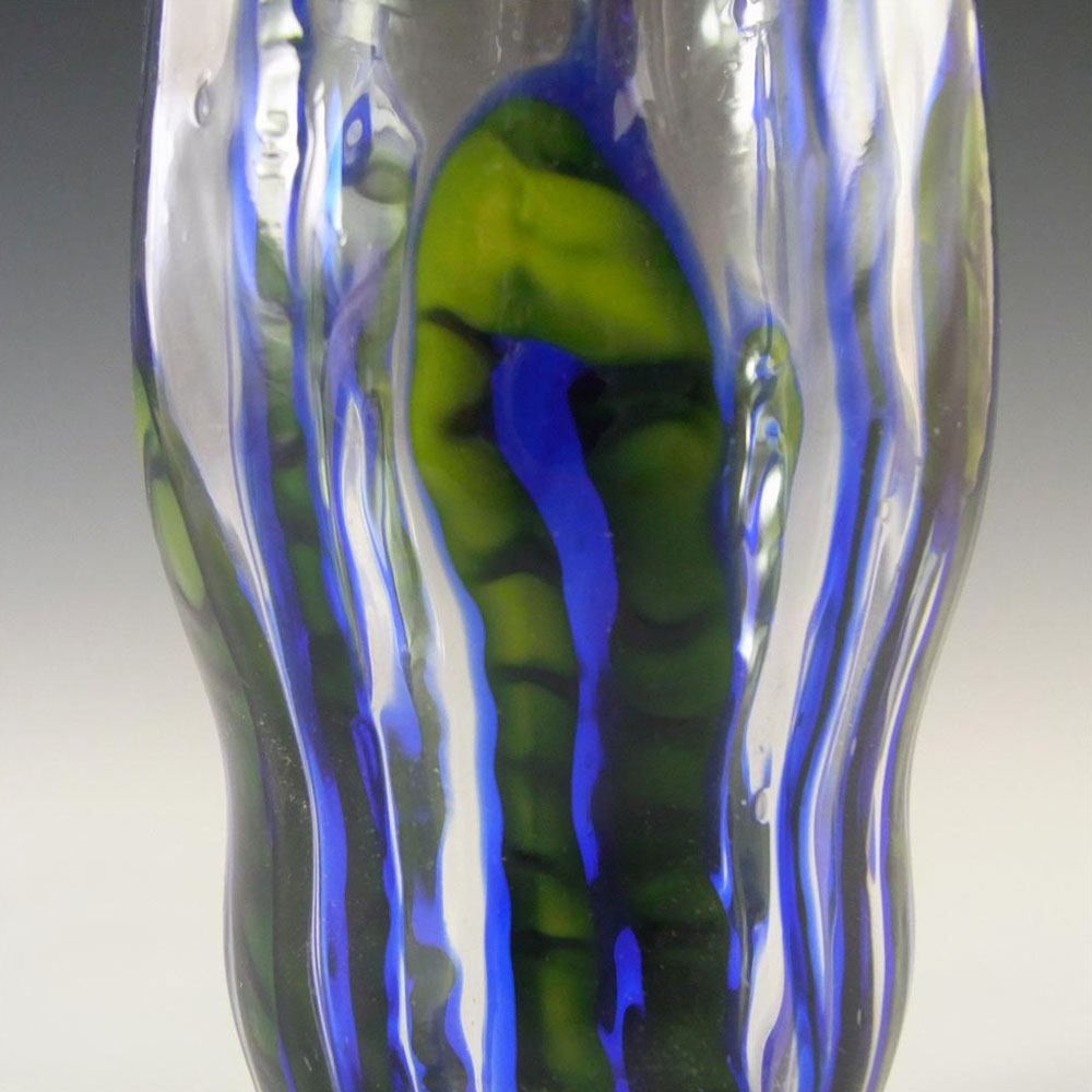 Kralik Art Deco Green + Blue Glass 'Bambus' Vase - Click Image to Close