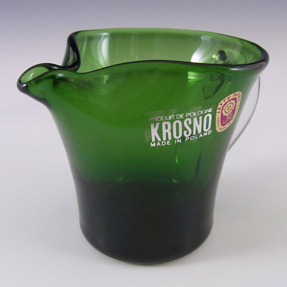 Krosno/Jaffe Rose Polish Green Glass Jug - Labelled - Click Image to Close