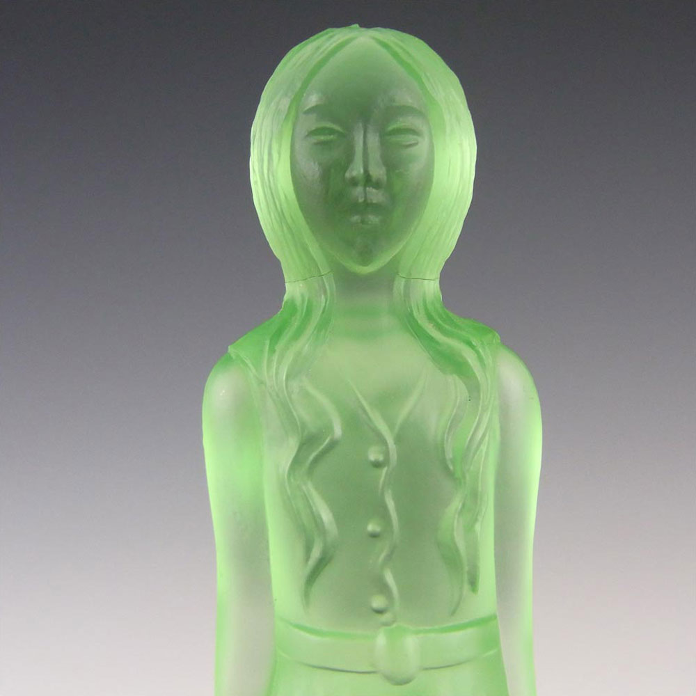 (image for) RARE Art Deco Uranium Green Glass Girl + Dog Figurine - Click Image to Close