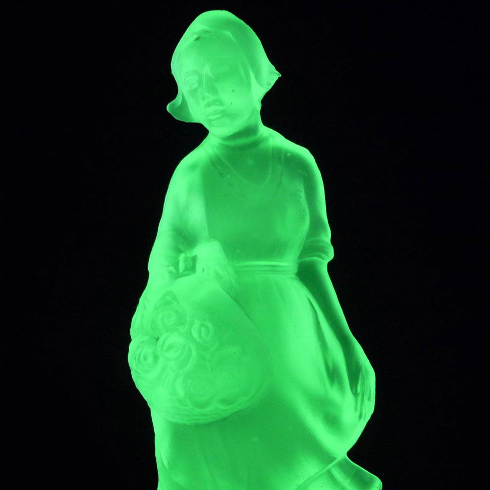 Walther Art Deco Uranium Glass Holländerin Lady Figurine - Click Image to Close