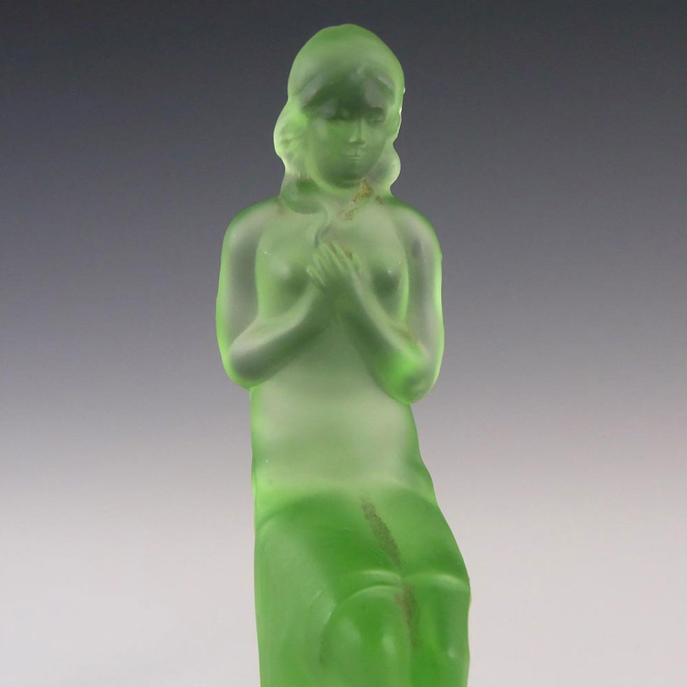 Art Deco 1930's Uranium Green Glass Nude Lady Figurine - Click Image to Close