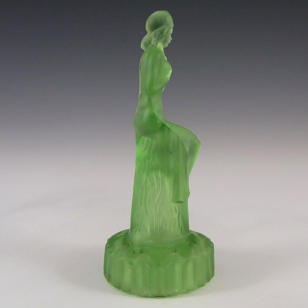Art Deco 1930's Uranium Green Glass Nude Lady Figurine - Click Image to Close