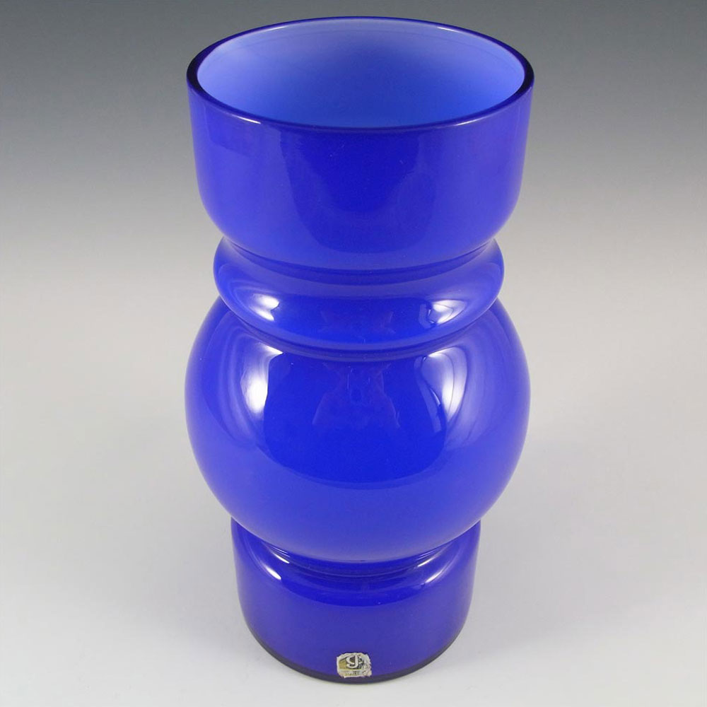 (image for) Lindshammar / JC 1970's Swedish Blue Hooped Glass Vase - Click Image to Close