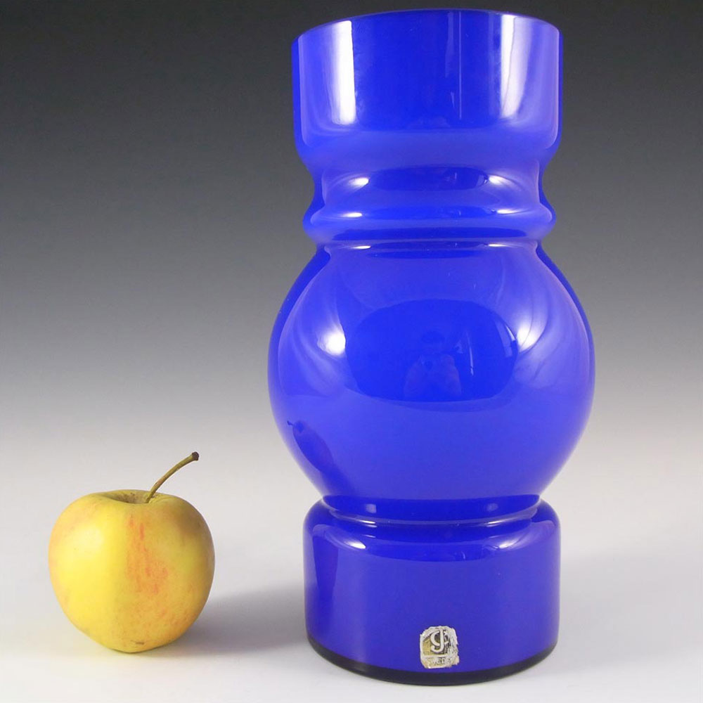 (image for) Lindshammar / JC 1970's Swedish Blue Hooped Glass Vase - Click Image to Close