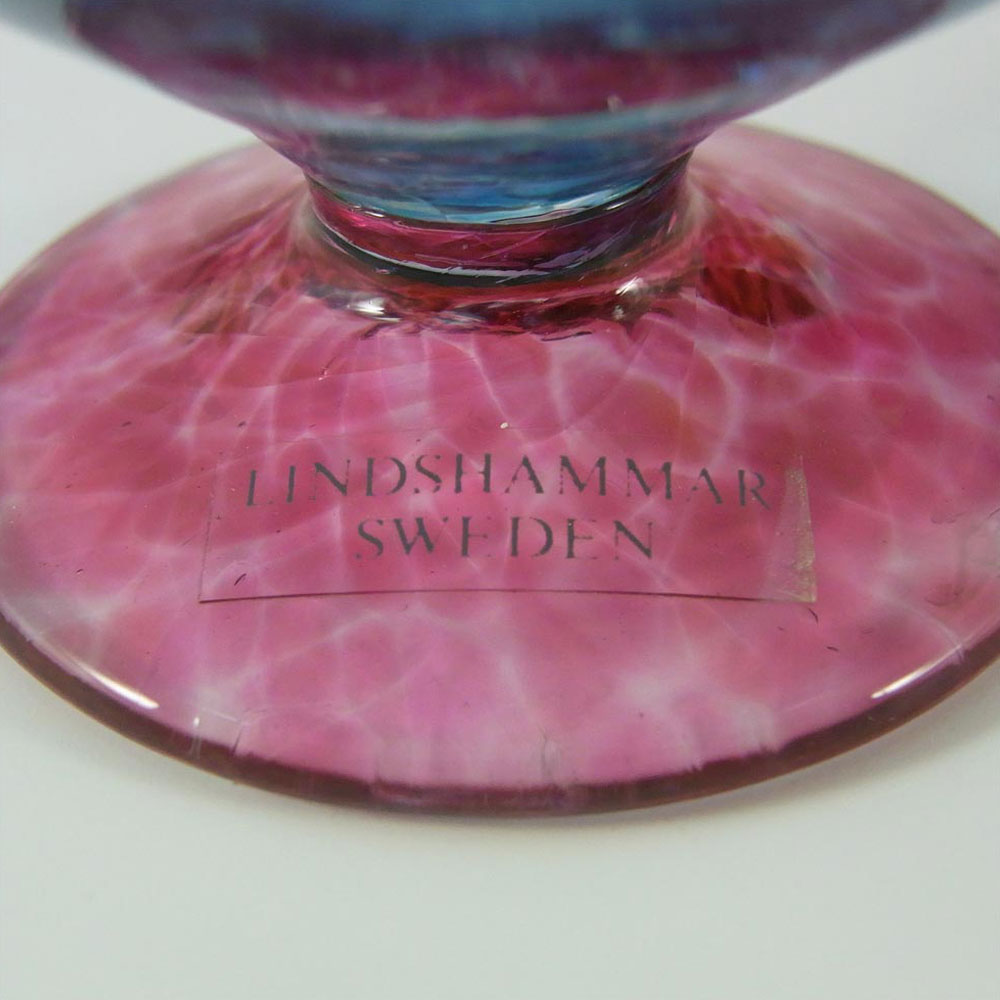 (image for) Lindshammar Swedish Blue + Pink Glass Vase - Labelled - Click Image to Close