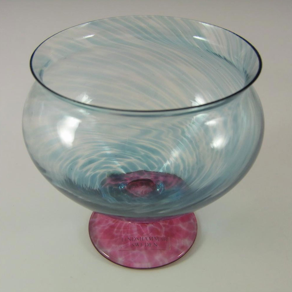 (image for) Lindshammar Swedish Blue + Pink Glass Vase - Labelled - Click Image to Close