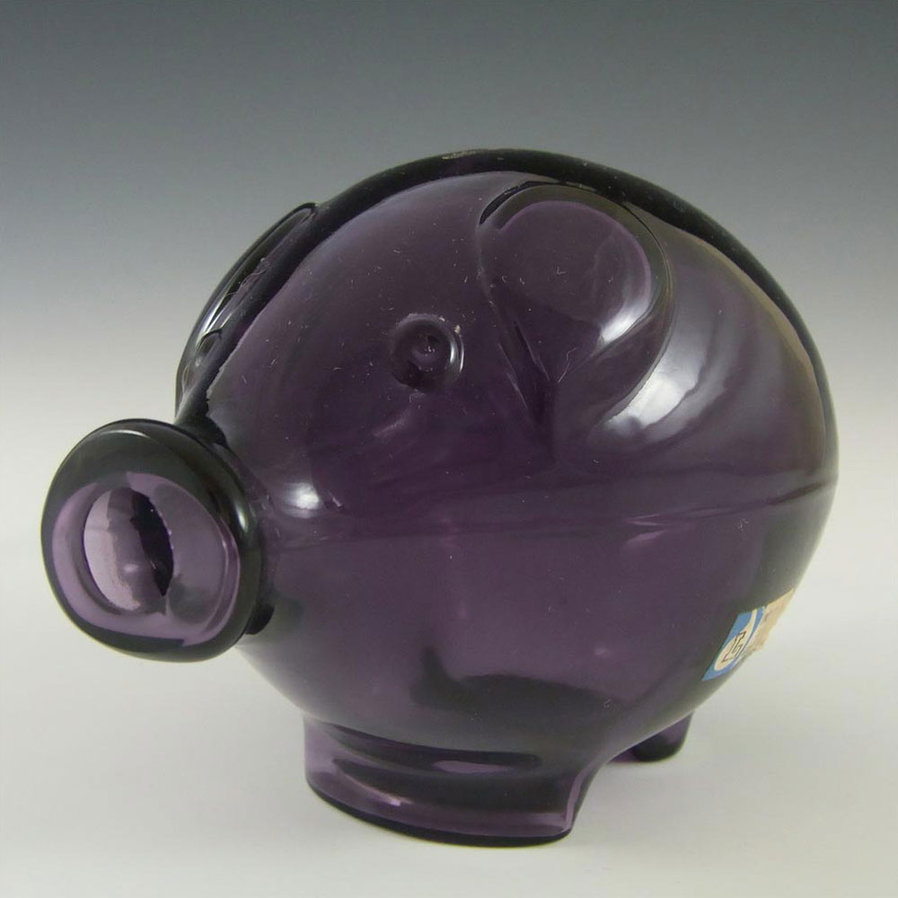 (image for) Lindshammar Swedish Purple Glass Piggy Bank by Gunnar Ander - Click Image to Close