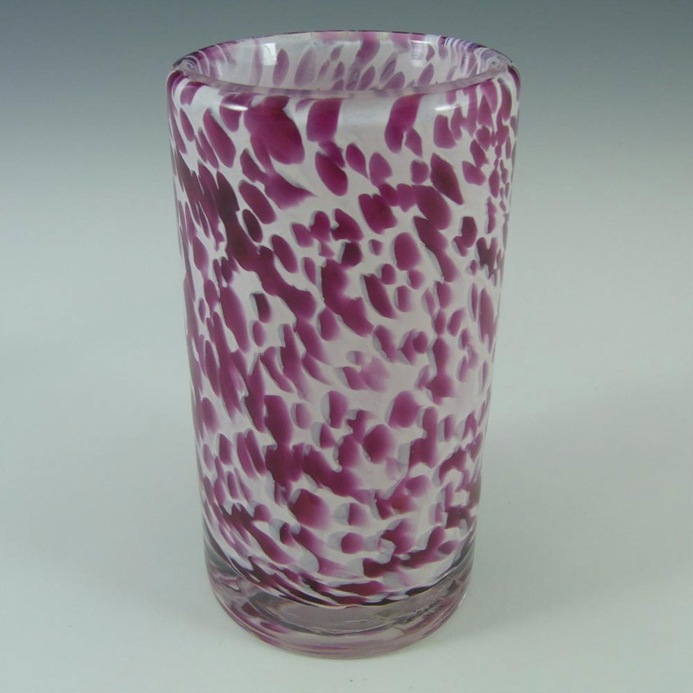Liskeard White + Pink Speckled Glass Vase - Labelled - Click Image to Close