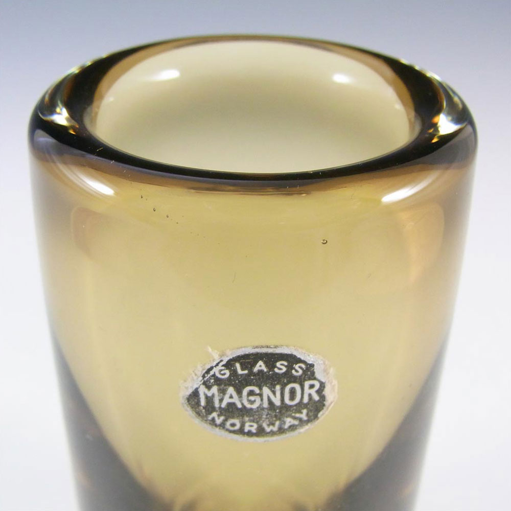 Magnor Norwegian 1970's Amber Glass Vase - Labelled - Click Image to Close