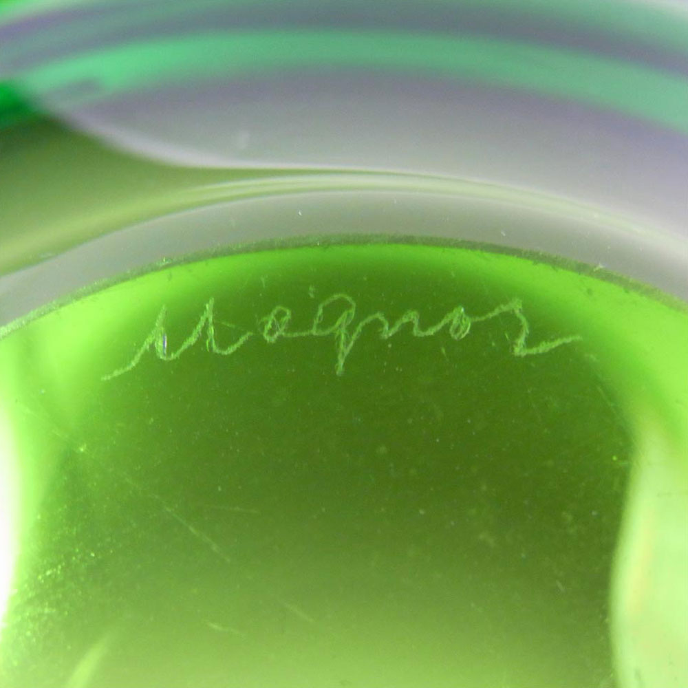 Magnor Norwegian 70's Green Cased Glass Bowl - Signed - Click Image to Close