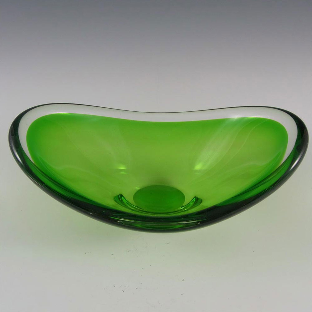 Magnor Norwegian 70's Green Cased Glass Bowl - Signed - Click Image to Close