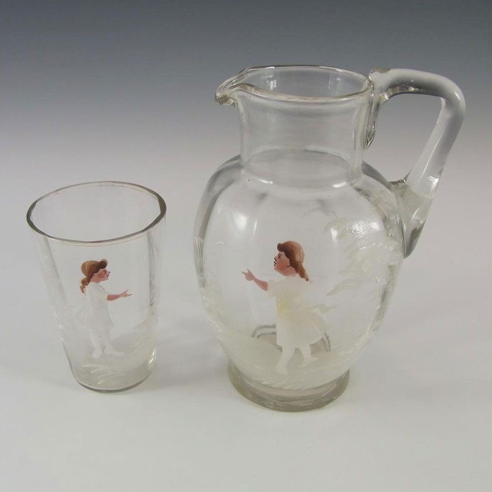 (image for) Mary Gregory Bohemian Hand Enamelled Glass Jug + Tumbler - Click Image to Close